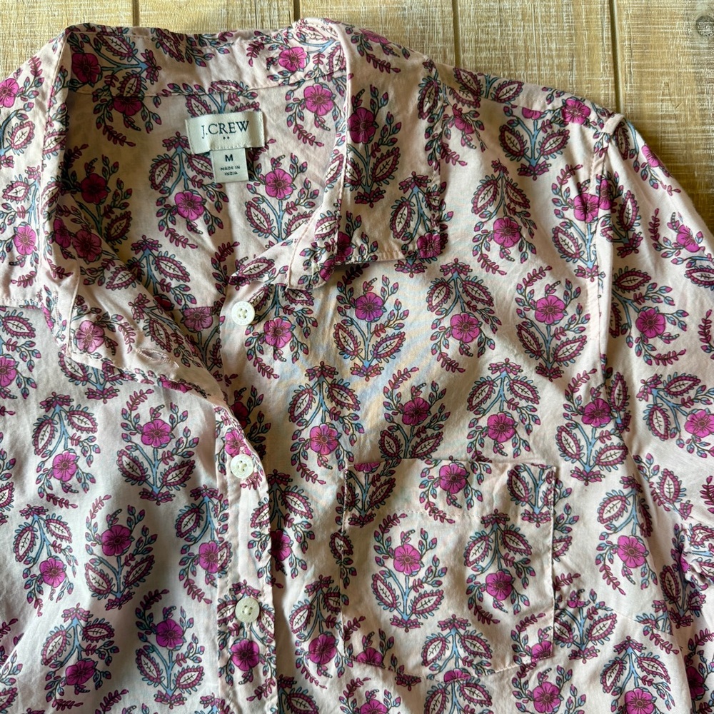 J.Crew Factory Floral Pink Button-Up Cotton Shirt - Picture 4 of 6